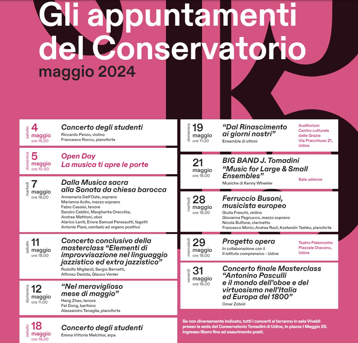 Open Day al Conservatorio Tomadini di Udine, domenica 5 maggio